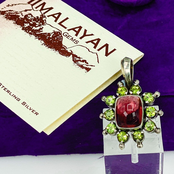 Himalayan Gems Pink Tourmaline & Peridot PendantSS - Picture 1 of 5
